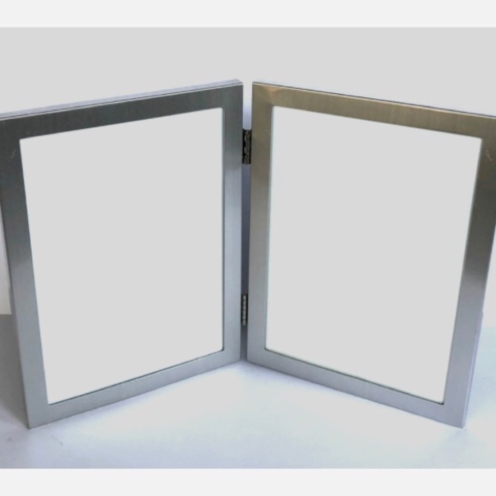 Double Hinged Brushed Silver Tone Metal Picture Photo 5 x 7 Frame Free Standing